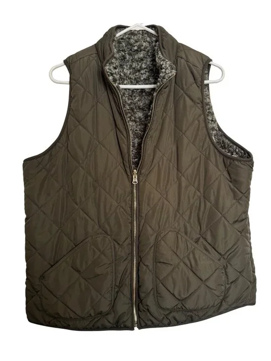 Maurices Reversible Vest Full Zip Size 0 Hunter Green Fleece Quilted Pockets EUC - Picture 2 of 11